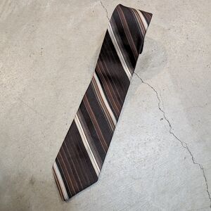 Etienne Caron Striped Tie Men's Brown Polyester